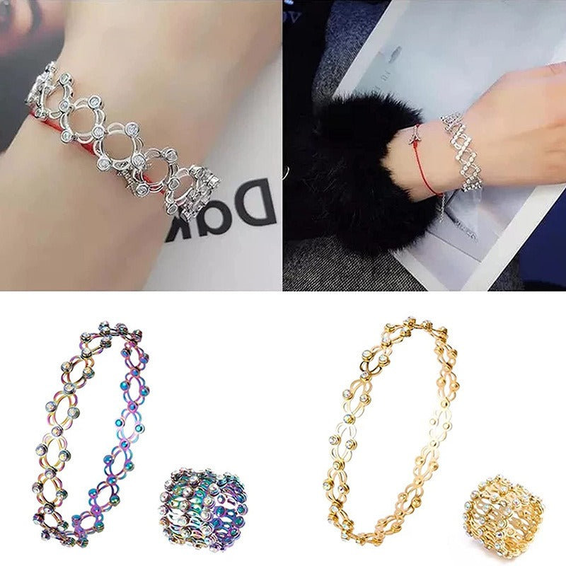 Kaze Retractable Diamond-Studded Bracelet and Ring Set | 18K Gold Innovative Jewellery Set in 5 Styles