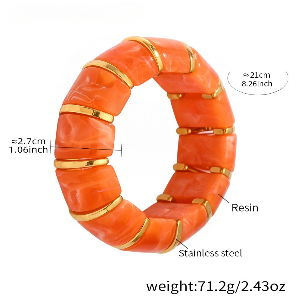 Kaze 18K Gold Luxury Resin Elastic Cord Bracelet | Premium Resin Bracelet in 10 Colours Orange color