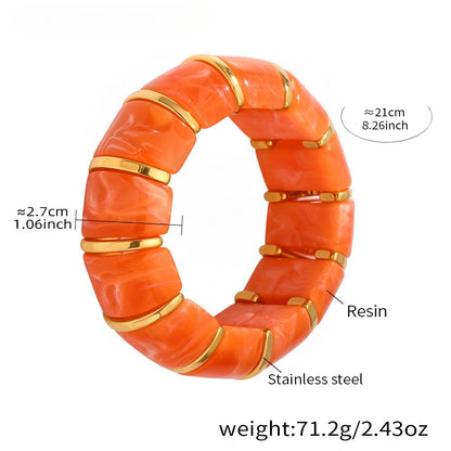 Kaze 18K Gold Luxury Resin Elastic Cord Bracelet | Premium Resin Bracelet in 10 Colours Orange color
