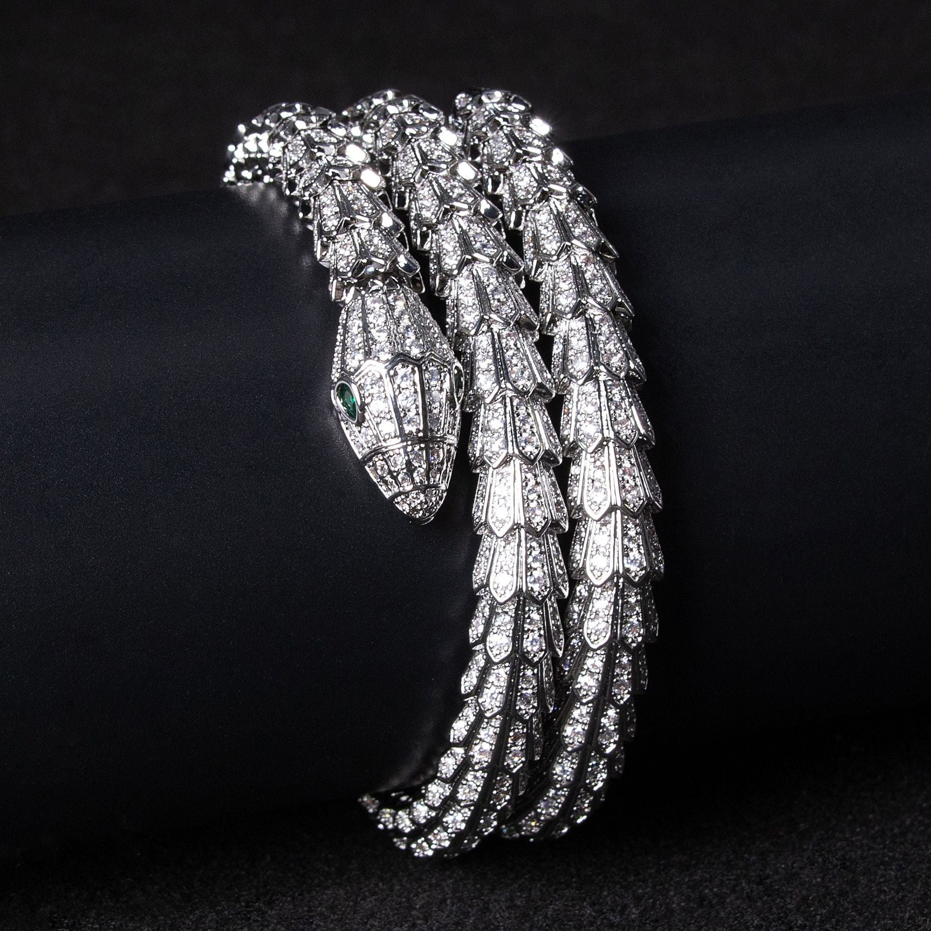 Kaze Serpent Bangle Set | 18K Gold &amp; S925 Silver Cubic Gemstone Snake Bangle Silver