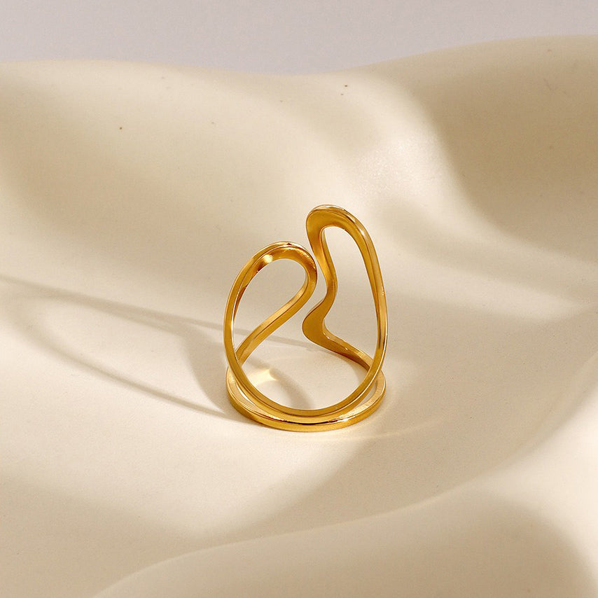 Kaze Trendy Unique Geometric Line Design Ring | 18K Gold Artistic Adjustable Ring