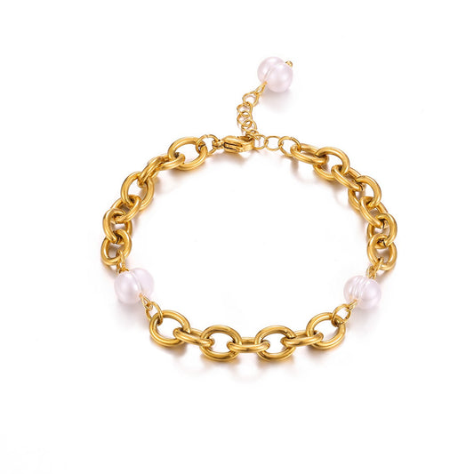 Kaze 18K Gold and Pearl Two-Tone Titanium Bracelet | Pearl &amp; Gold Titanium Bracelet in 2 Styles