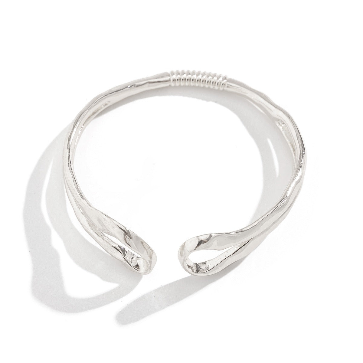 Kaze Double Loop Hollow Spring Cuff Bracelet | Punk Style Round Bead Pendant Stacking Bracelet