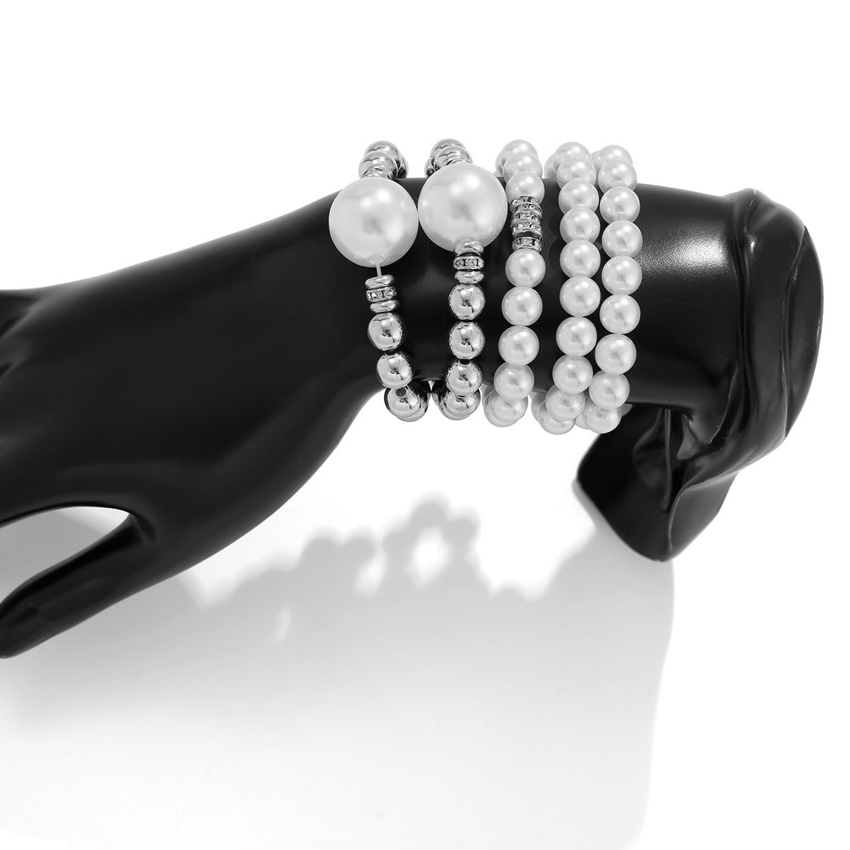 Kaze Pearl Stacking Bracelet | 18K Gold Multi-Layer Pearl Bracelet in White &amp; Gold