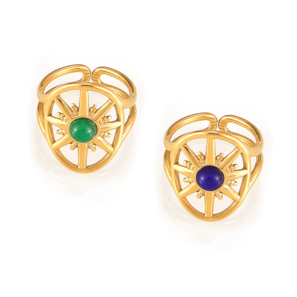 Kaze Classic Vintage Eight-Pointed Star Gemstone Ring | 18K Gold Celestial Ring in Blue &amp; Green
