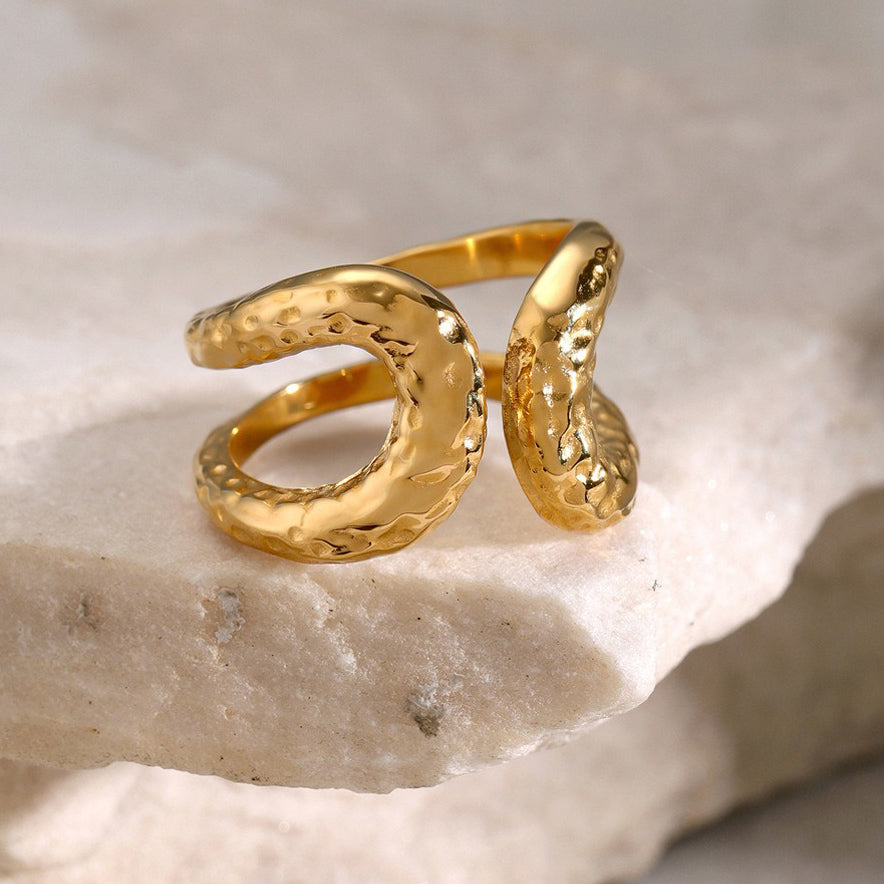 Kaze Double-Layer Hammered Texture Ring | 18K Gold Classic Fashion Adjustable Ring
