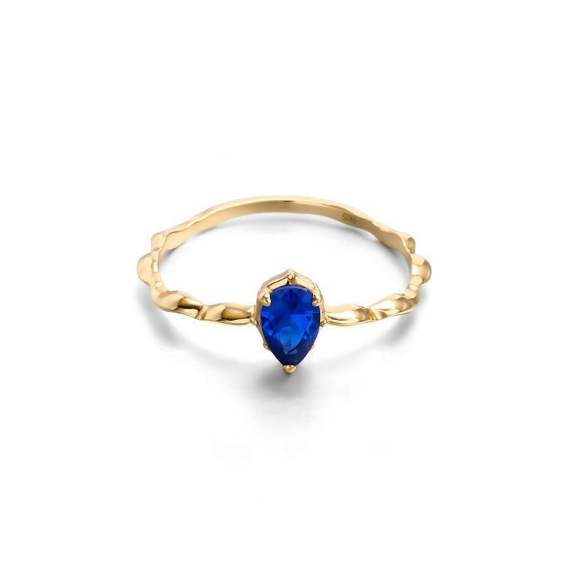 Kaze Sapphire Glow Water Drop Ring | S925 Gold Inlay Zircon Teardrop Ring Water drop zircon ring