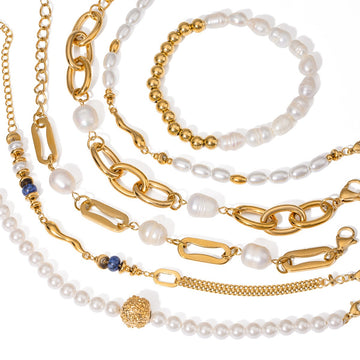 Kaze 18K Gold-Plated Pearl Titanium Steel Bracelet | Pearl Bracelet Collection in 5 Style Variants