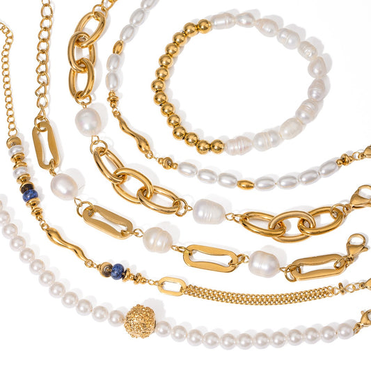 Kaze 18K Gold-Plated Pearl Titanium Steel Bracelet | Pearl Bracelet Collection in 5 Style Variants