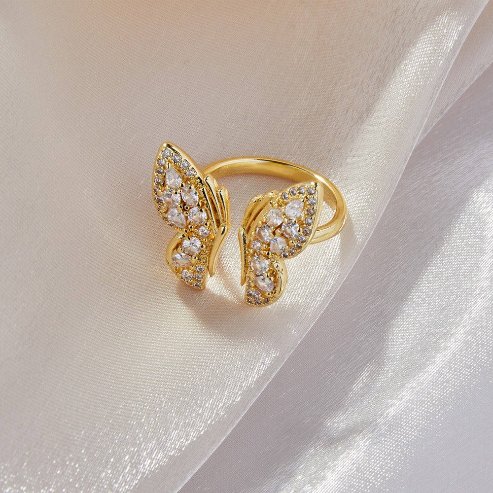 Kaze Noble Butterfly Diamond Ring | 18K Gold Adjustable Luxury Ring