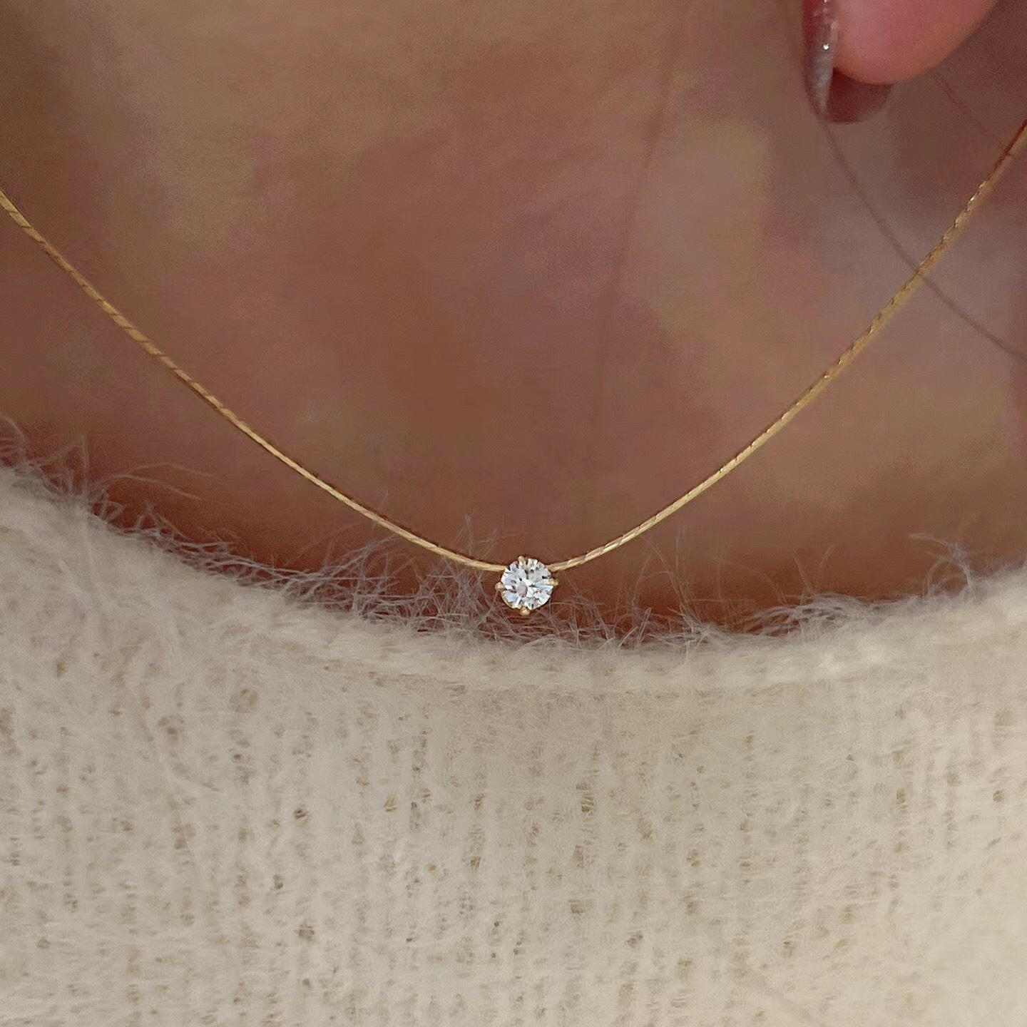 Kaze S925 Diamond Pendant Snake Bone Chain Necklace | Sterling Silver &amp; Yellow Gold Necklace