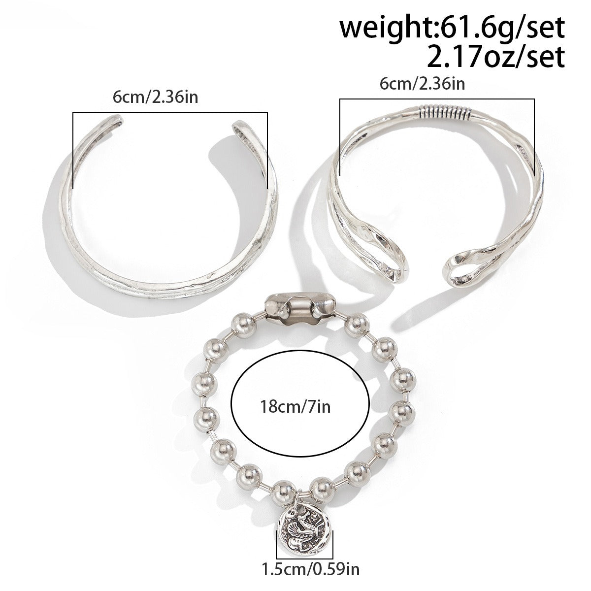 Kaze Double Loop Hollow Spring Cuff Bracelet | Punk Style Round Bead Pendant Stacking Bracelet