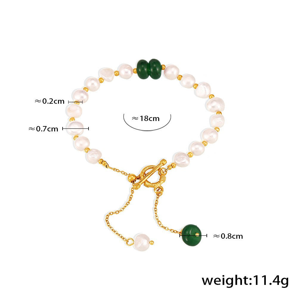 Kaze OT Buckle Natural Pearl Bracelet | 18K Gold Pearl Bracelet in 4 Colours Green