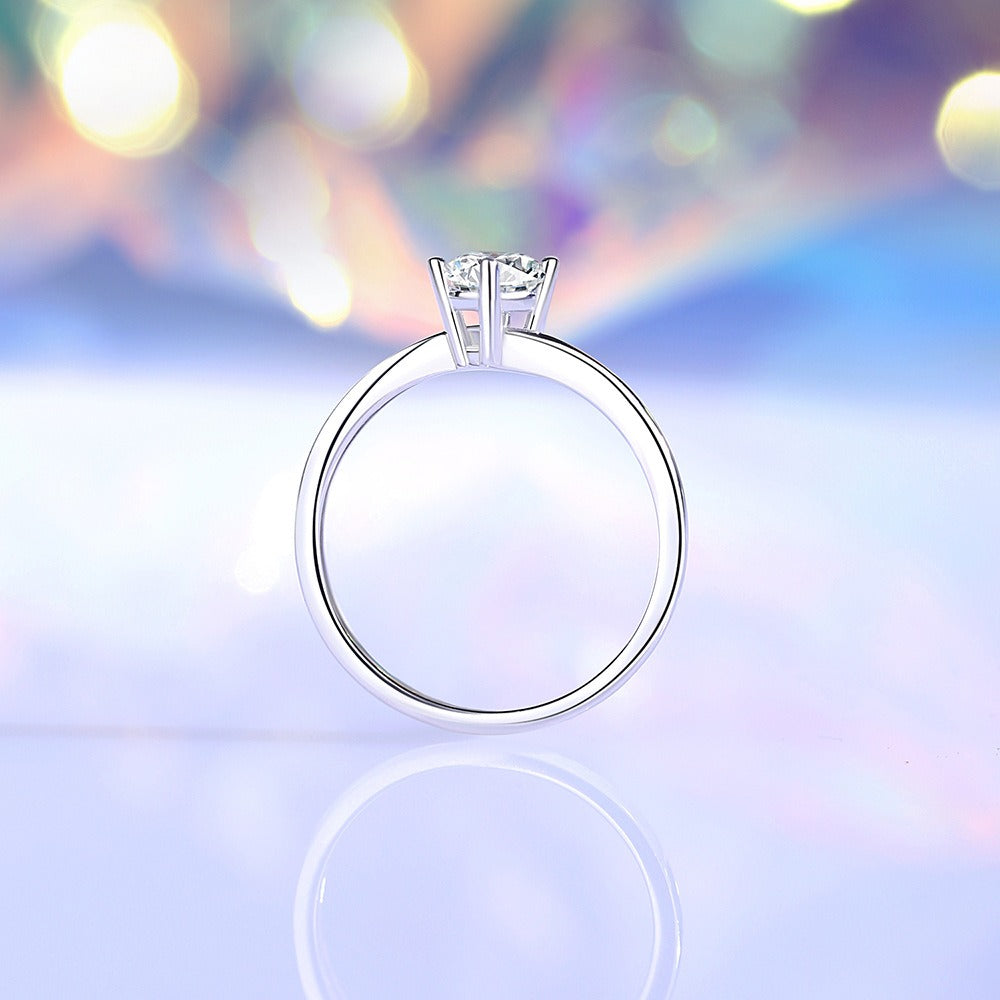 S925 Silver Four-Prong Moissanite Curved Ring