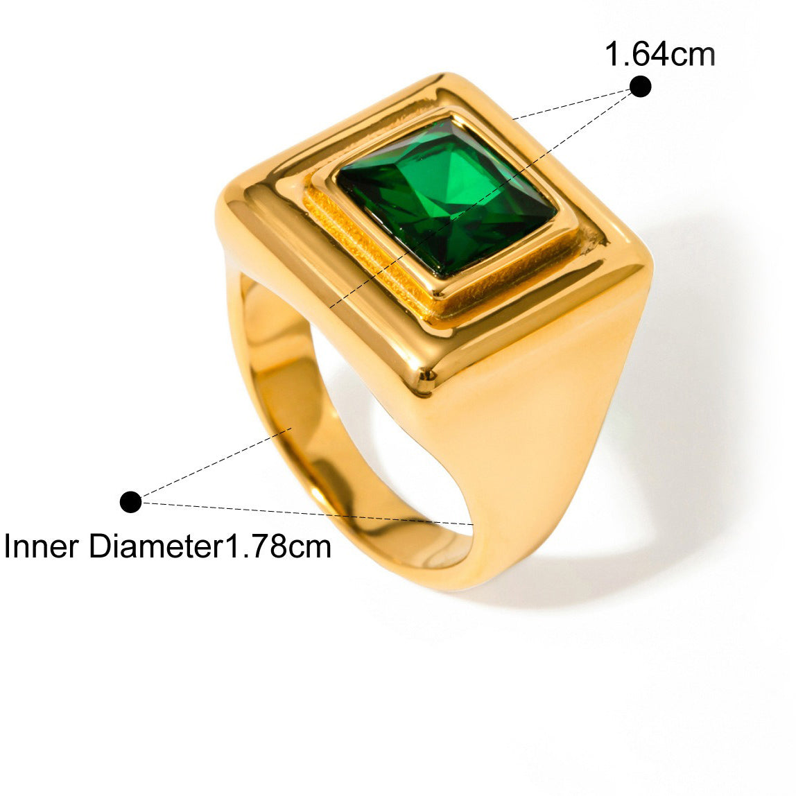 Kaze Simple Elegant Square Gemstone Ring | 18K Gold Ring in White, Green &amp; Blue Size 7 Green 7US