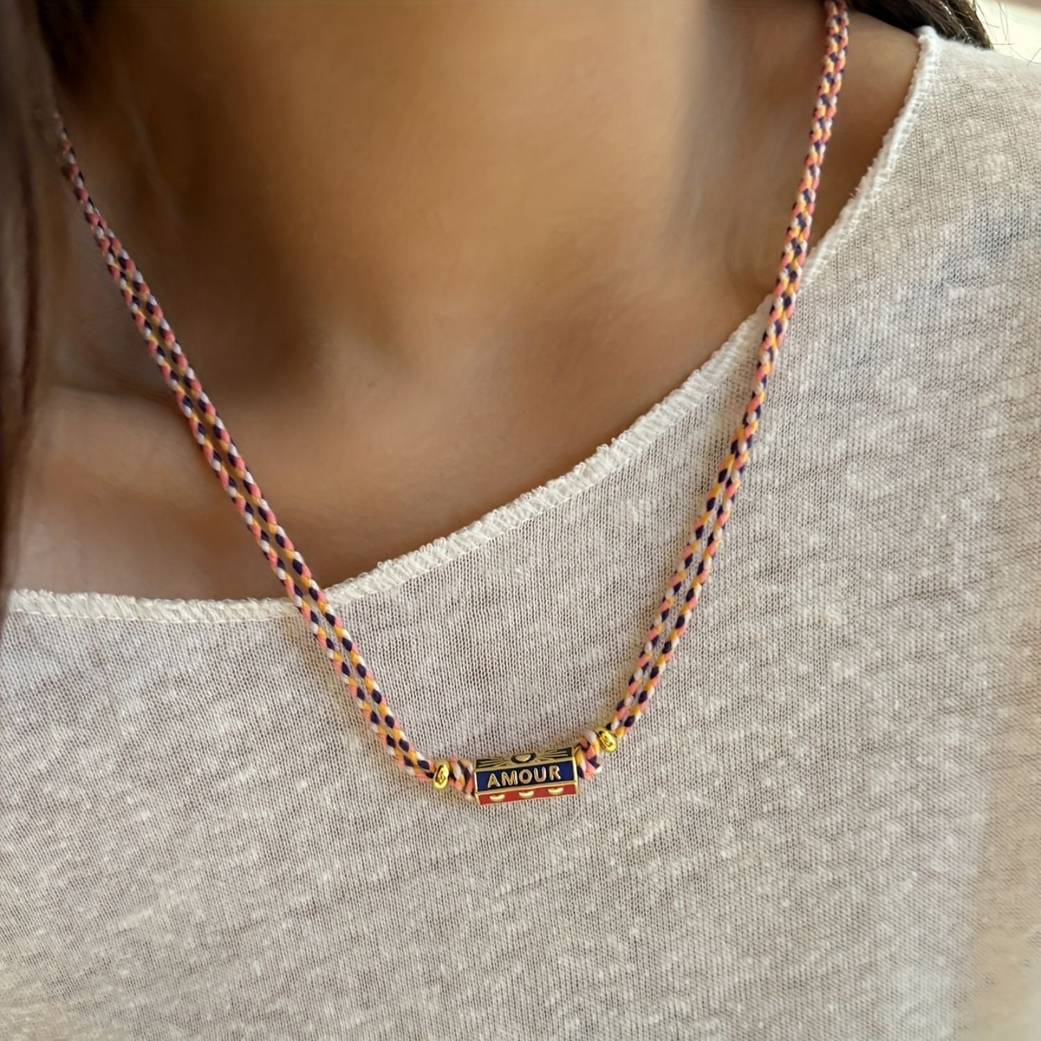 Kaze Bohemian Colourful LOVE Pendant Necklace and Bracelet Set | Titanium Steel Boho Set in 4 Colours