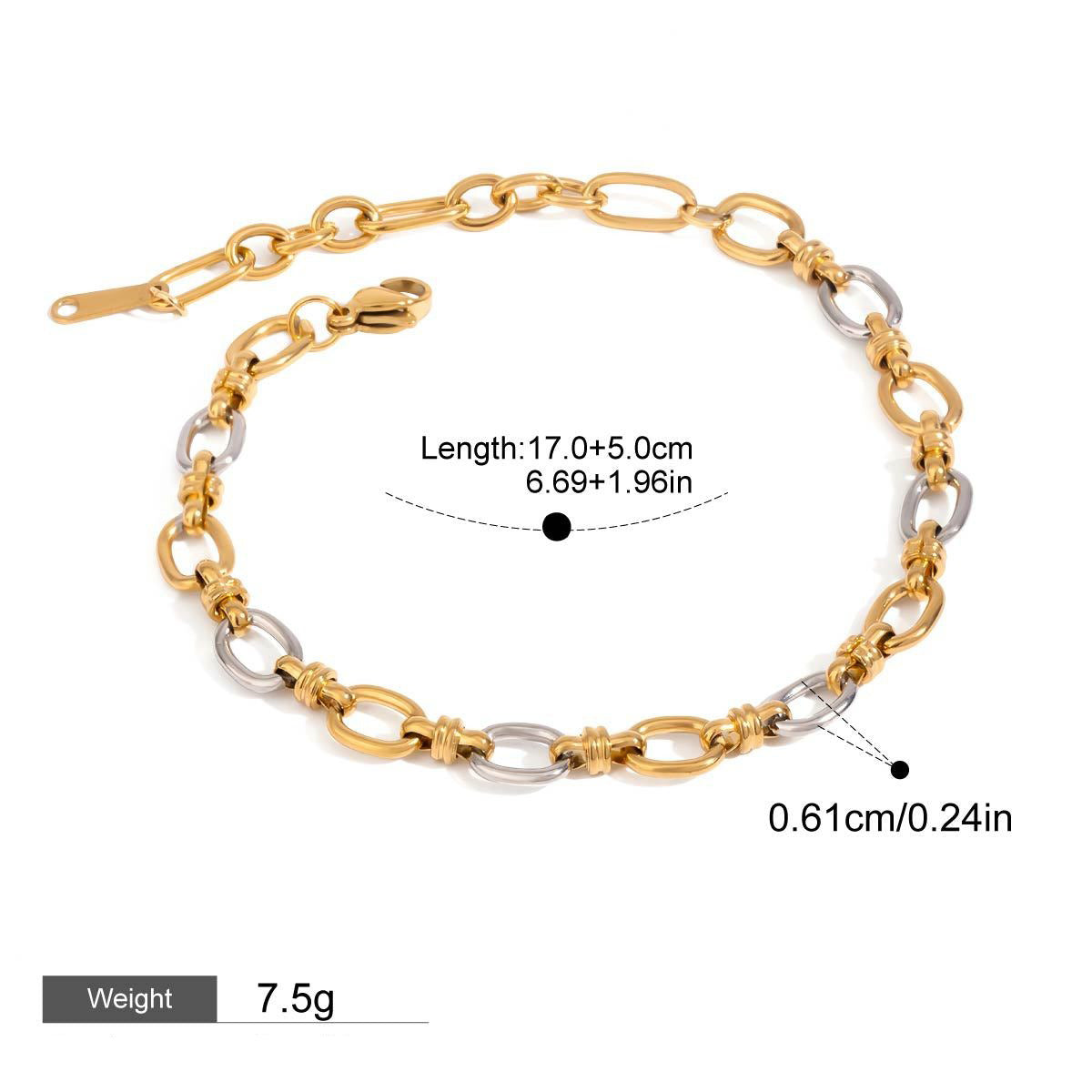 Kaze Two-Tone Chain Necklace &amp; Bracelet Set | 18K Gold Silver Colour-Block Chain Set Bracelet