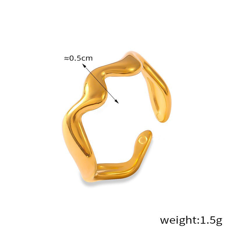 Kaze Simple Geometric Versatile Ring | 18K Gold PVD Stainless Steel Ring in 10 Styles Style D-46 Gold Adjustable
