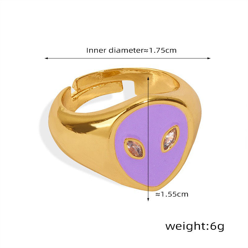 18K Gold Fashionable Simple Alien Design Versatile Ring with Zircon Accents