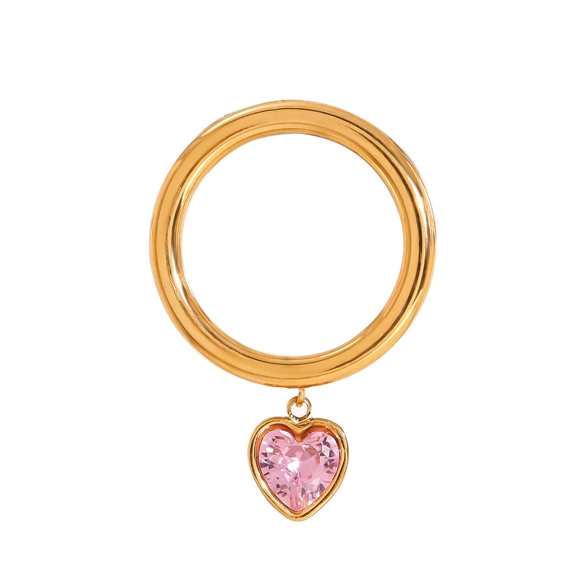Kaze Heart Gemstone Pendant Ring | 18K Gold Heart Ring in Pink &amp; White