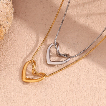 Kaze Snake Chain Heart Pendant Necklace | 18K Gold Titanium Steel S925 Silver Necklace