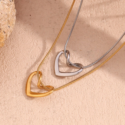 Kaze Snake Chain Heart Pendant Necklace | 18K Gold Titanium Steel S925 Silver Necklace