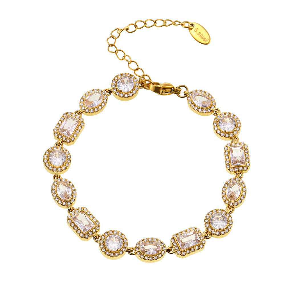 Kaze Geometric Inlaid Gemstone Noble Bracelet | 18K Gold Multi-Shape Bracelet in Gold &amp; Silver