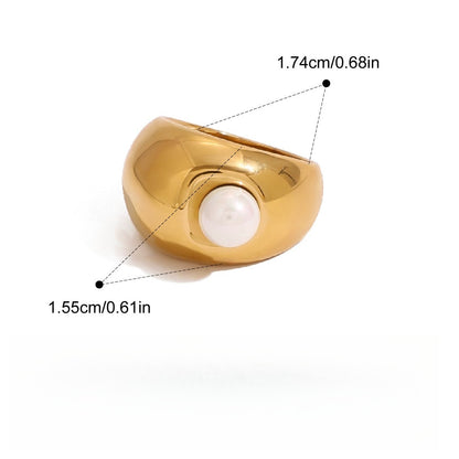 Kaze 18K Gold Pearl Titanium Steel Ring | Pearl Ring in Ring A, B &amp; C Styles Size 7 US 7US RingC