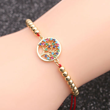 Kaze Micro Inlaid Zircon Lucky Tree Bracelet | Adjustable Copper Beaded Cord Unisex Bracelet