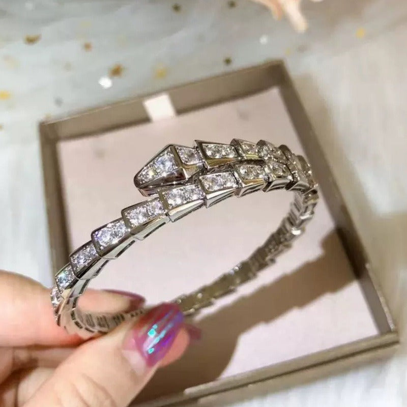 Kaze Snake Bone Diamond Bracelet | 18K Gold Serpent Bracelet in Gold, Rose Gold &amp; Silver Full Diamond Serpent