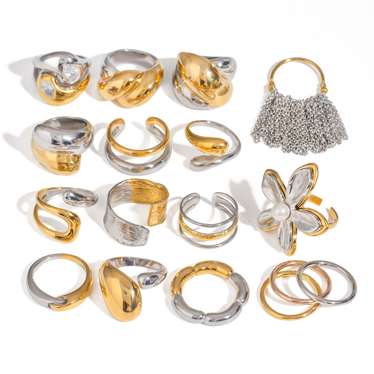 Kaze 18K Gold Geometric Fashion Ring Collection | 16 Style Variants in Contemporary Designs