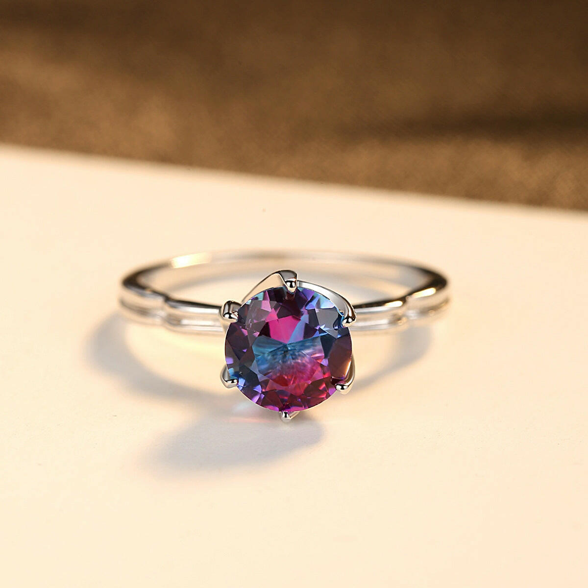 Kaze Rainbow Iridescent Gemstone Ring | Silver Geometric Ring in Sizes 6–9