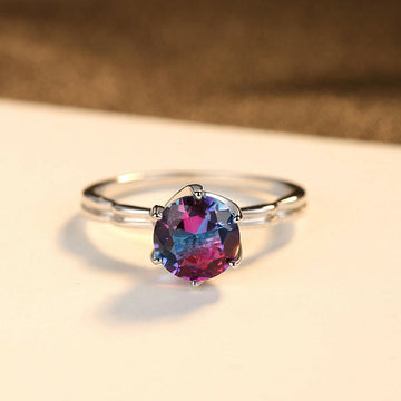 Kaze Rainbow Iridescent Gemstone Ring | Silver Geometric Ring in Sizes 6–9