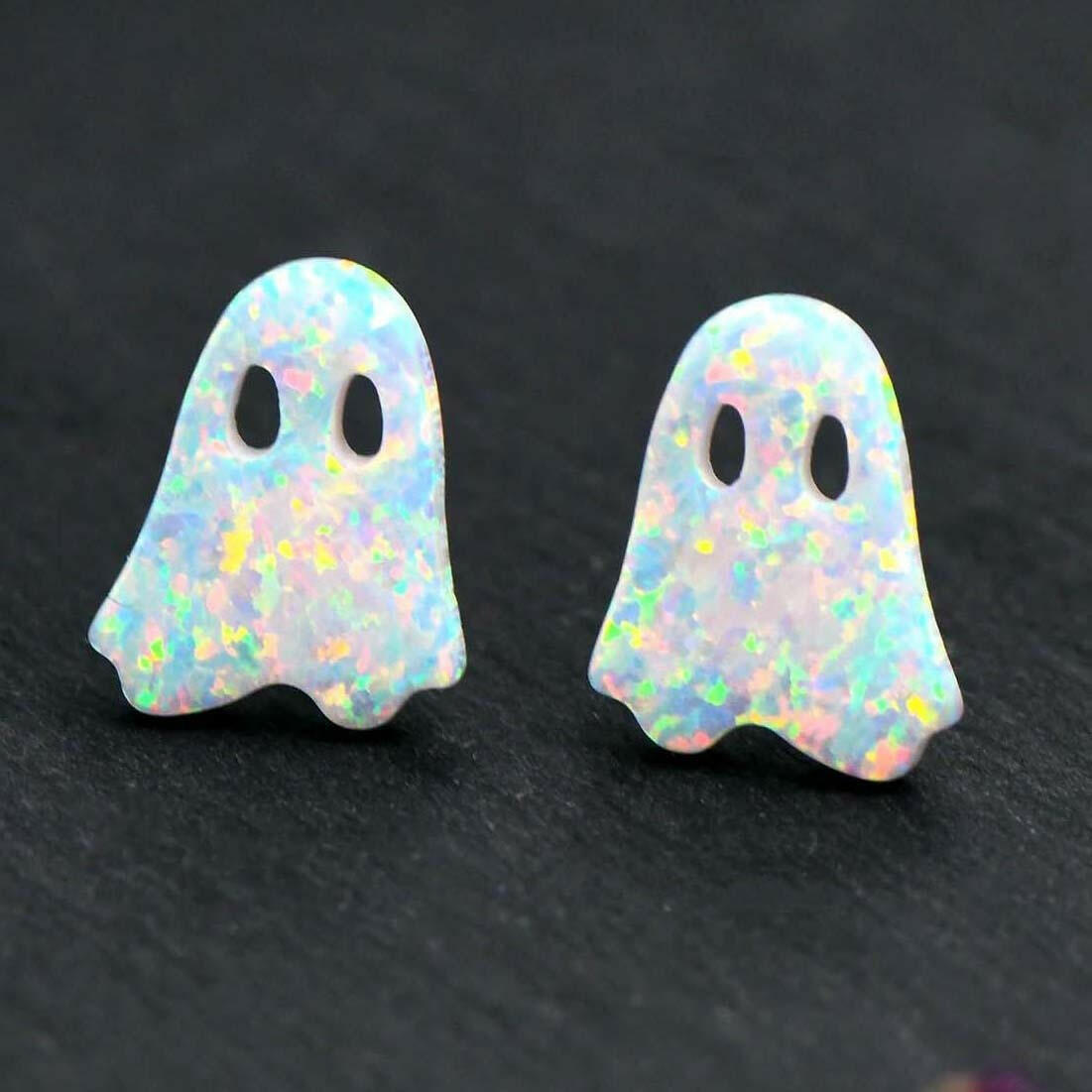 Kaze Ghost S925 Sterling Silver Pendant Necklace | Unisex Box Chain in White, Black, Gold &amp; Rose Gold Ghost Stud Earrings