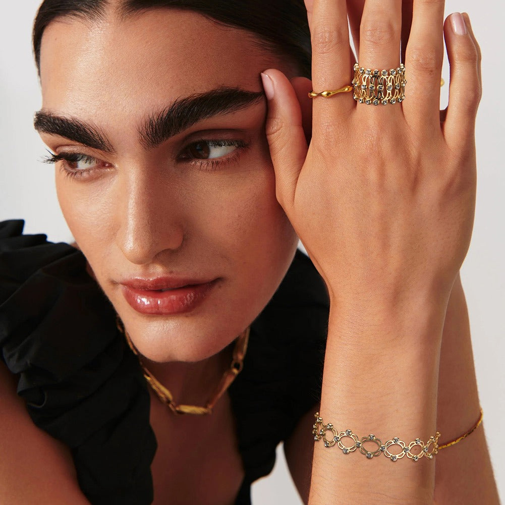 Kaze Retractable Diamond Bracelet and Ring Set | 18K Gold &amp; S925 Silver Luxury Transforming Set