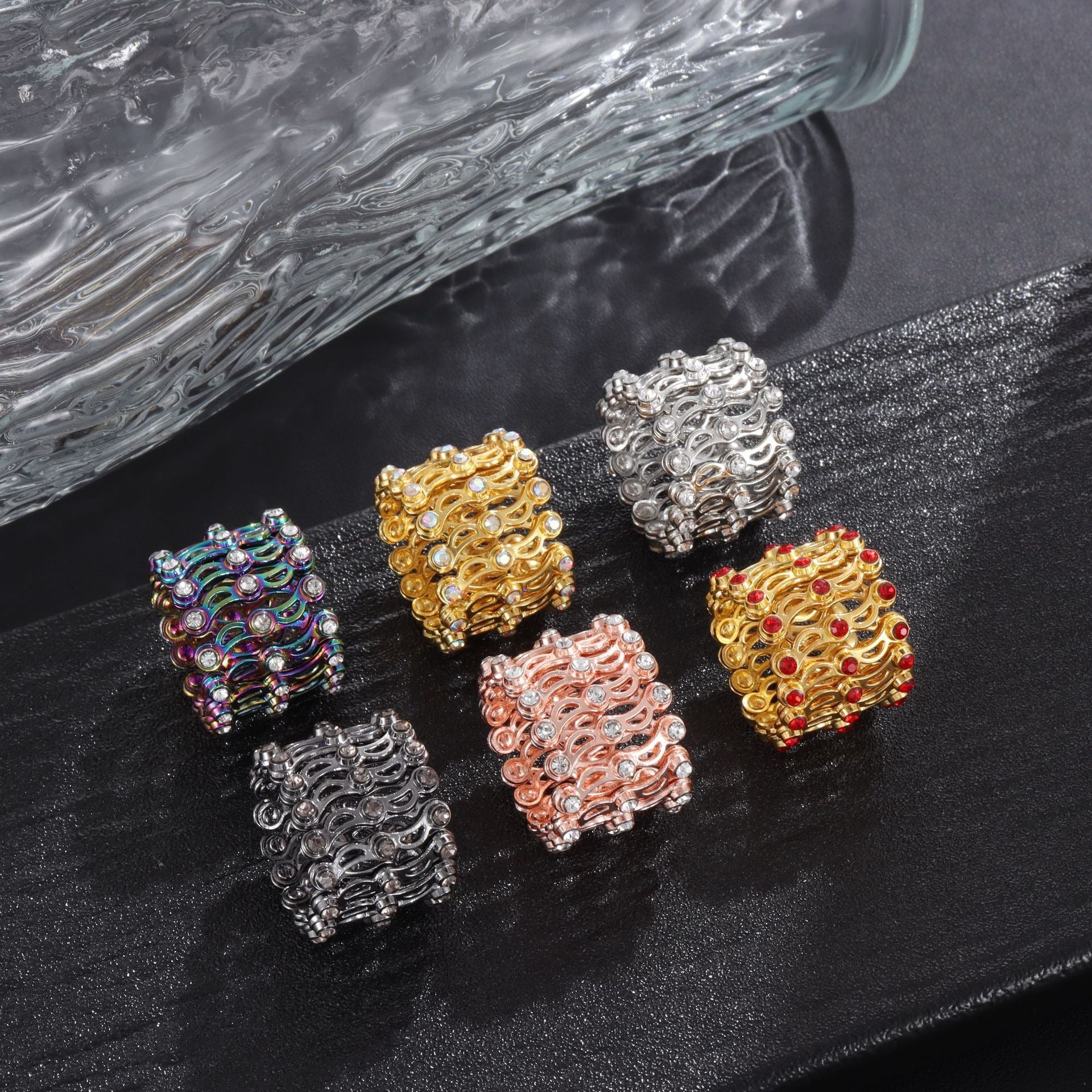 Kaze Retractable Diamond-Studded Bracelet and Ring Set | 18K Gold Innovative Jewellery Set in 5 Styles