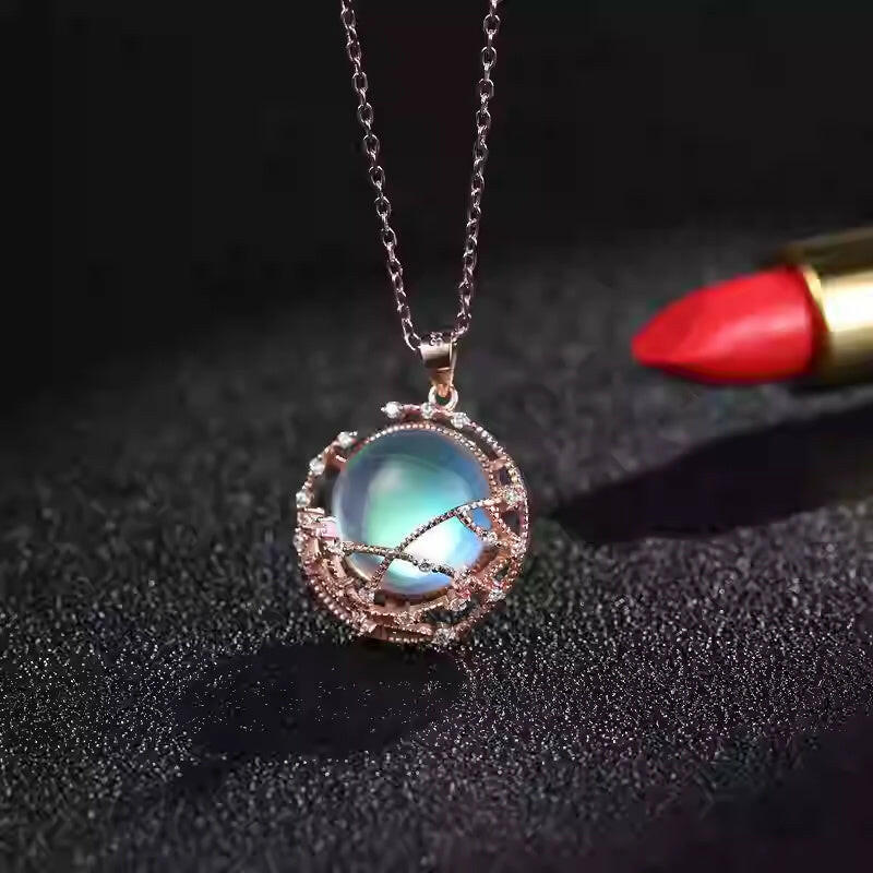 Kaze S925 Rose Gold Moonstone Pendant Necklace | Sterling Silver Moonstone Necklace in Rose &amp; White Gold Rose Gold