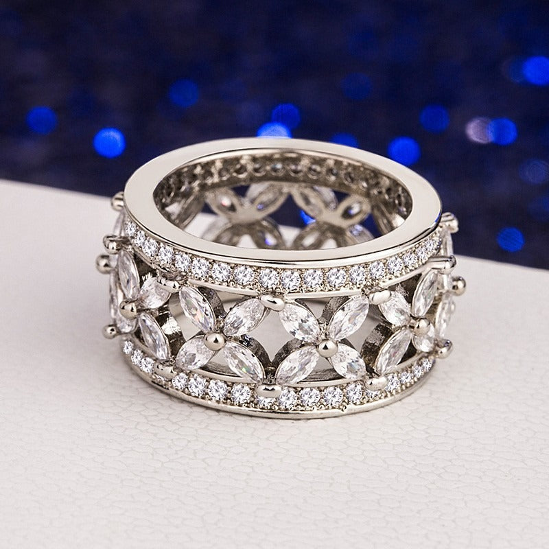 Kaze S925 Pavé Marquise-Cut Cubic Zirconia Ring | Sterling Silver Diamond Ring Sizes 6–10 US