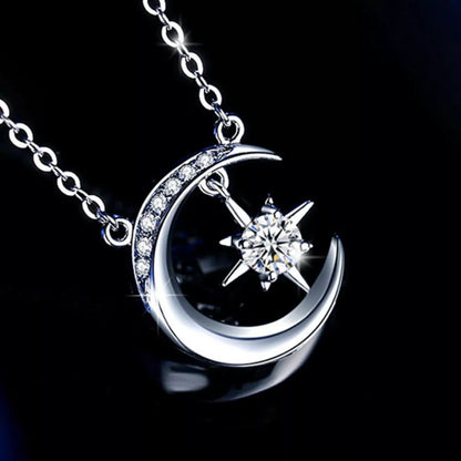 925 Sterling Silver Moissanite Star and Moon Necklace