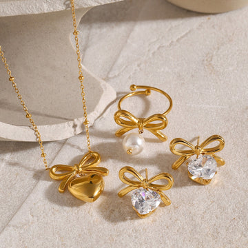 Kaze Sunflower Pearl Earring and Ring Set | 18K Gold Noble Light Luxury Jewellery Set