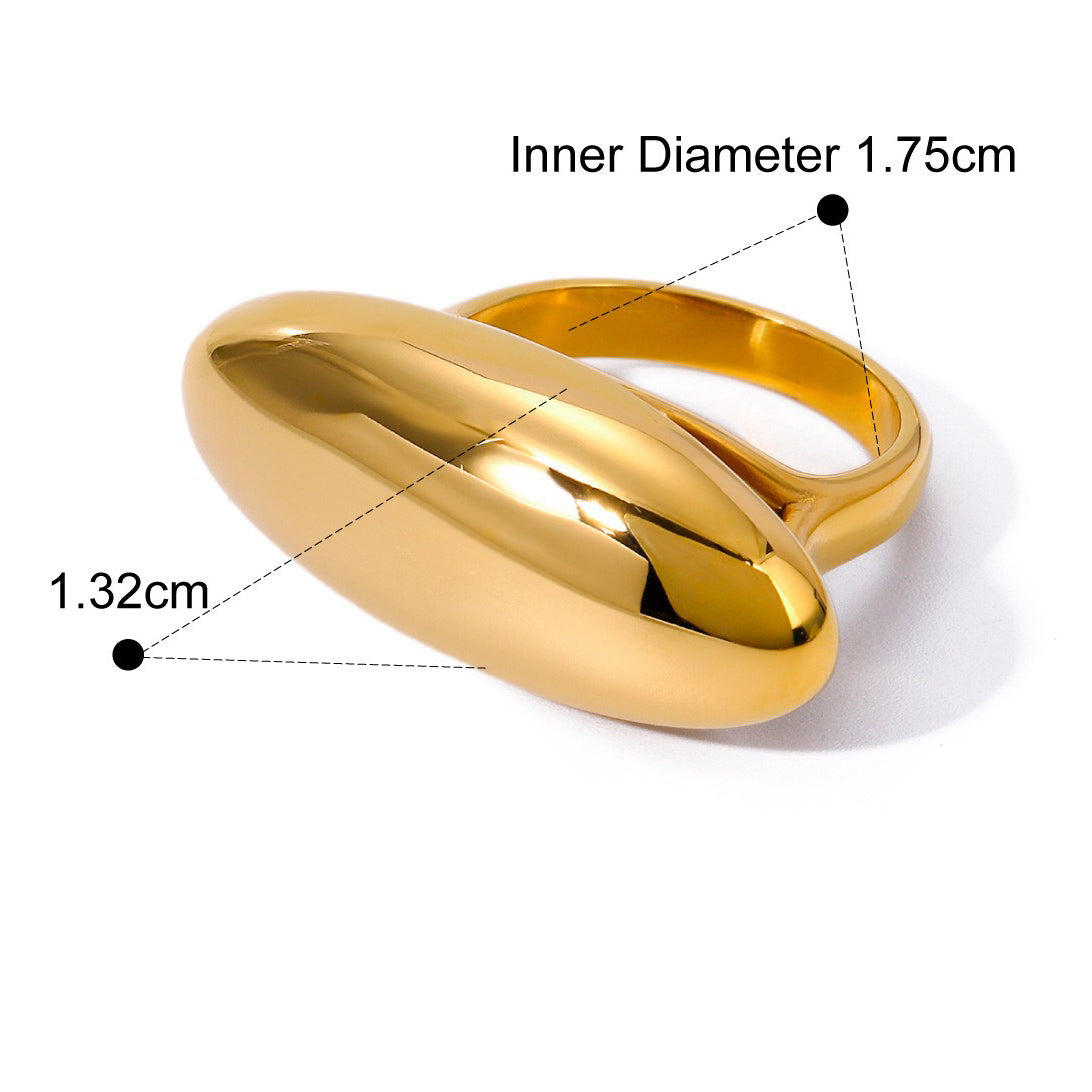 Kaze Elegant Oval Curved Ring | 18K Gold Noble Oval Ring in Gold &amp; Silver Size 7 Gold 7US