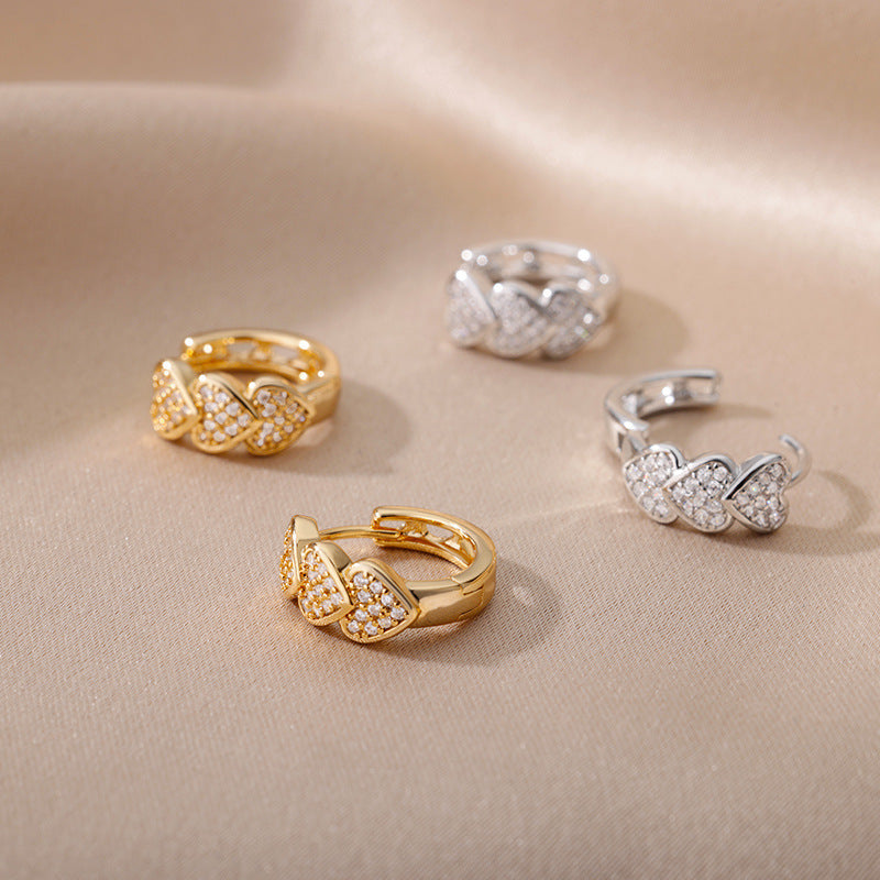 Kaze C-Shaped Heart Clip-On Ear Cuff Earrings | Non-Pierced Heart Ear Cuff in Gold &amp; Platinum Style 06