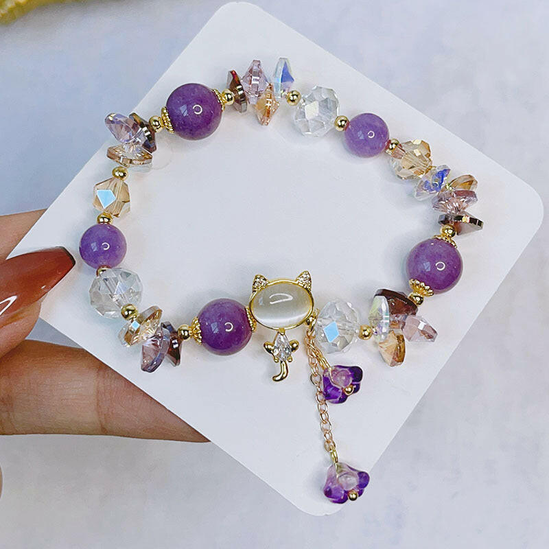 Kaze Crystal Cat Bracelet | Inlaid Crystal Fashion Bracelet for Cat Lovers Purple