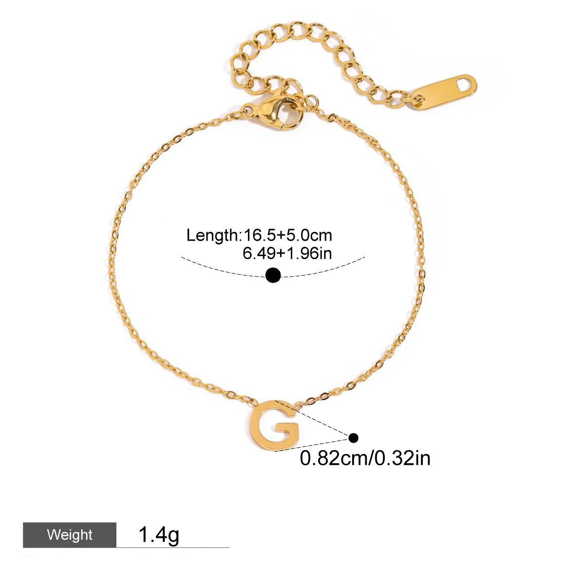 Kaze 18K Gold Customizable English Letter Pendant Bracelet | Personalised Initial Bracelet A–Z Style G