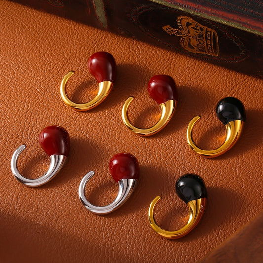 Kaze Trendy Personalized Teardrop-Shaped Ring | 18K Gold Ring in Red &amp; Black Gold &amp; Silver