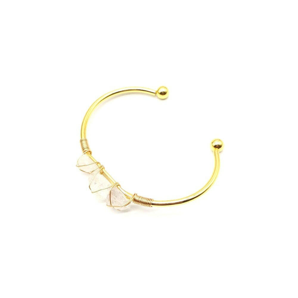 Kaze Braided Natural Gemstone Crystal Bracelet | Handcrafted Adjustable Bracelet with Gold-Plated Accents White Crystal Gold Plated