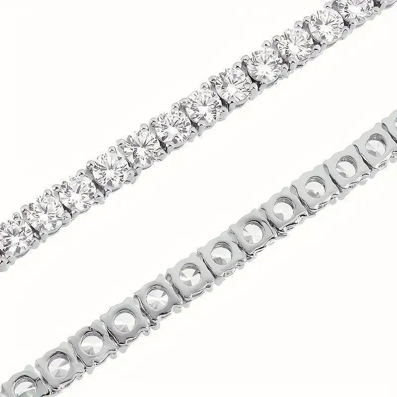 Kaze S925 Sterling Silver Sparkling Rhinestone Tennis Chain | 4mm Zircon Bracelet in 4 Lengths