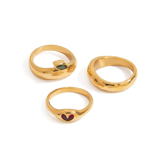 Kaze Apple-Shaped Zircon Titanium Steel Ring | 18K Gold Charm Ring in Ring A, B &amp; C Size 7 US