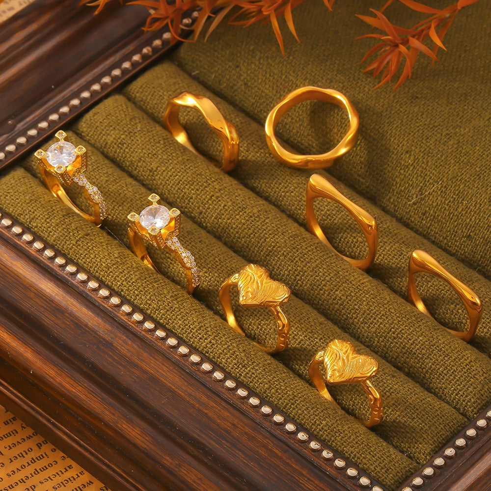 Kaze Classic Retro Geometric Zirconia Ring | 18K Gold Light Luxury Ring in 16 Style Variants