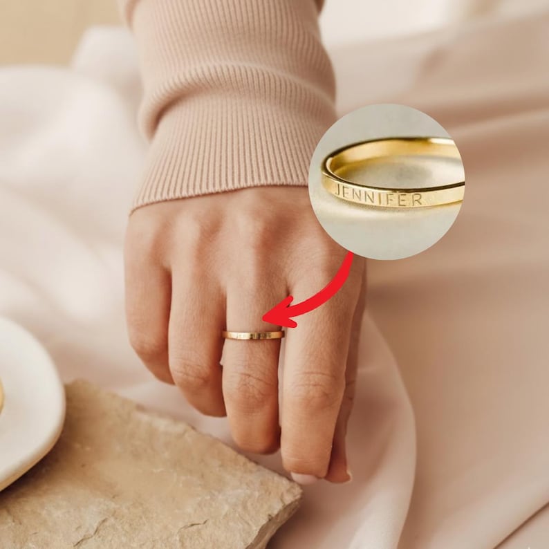 Kaze Customized Engraved Smooth Band Ring | Personalised Name Ring in Silver &amp; Gold Sizes 3–12 US
